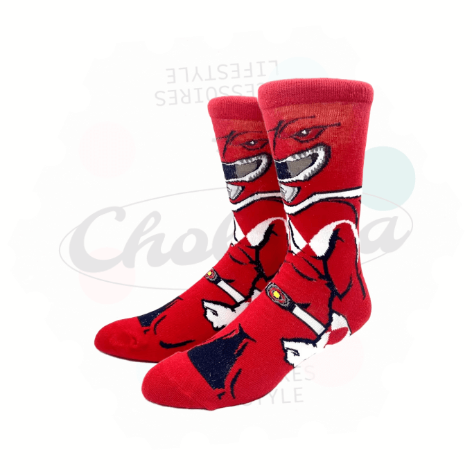 Chaussettes fantaisie Power Ranger Rouge avec design dynamique et coloré, ajoutant style et énergie à vos tenues.