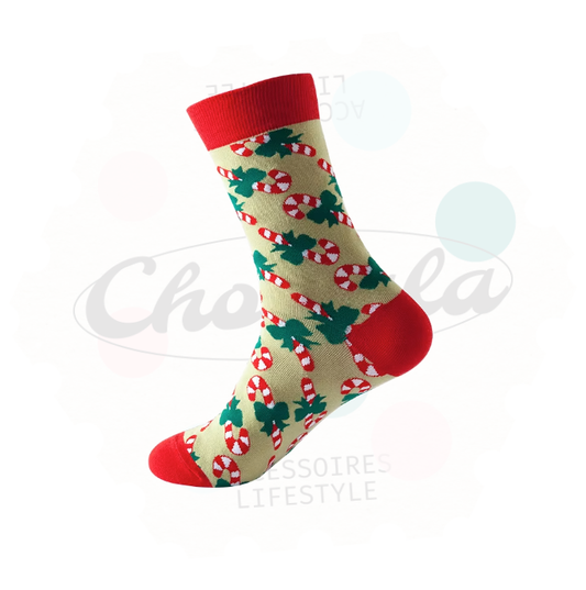 Christmas Candy Cane and Holly Leaves Fancy Socks 01