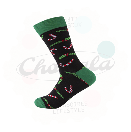 Christmas Candy Cane and Holly Leaves Fancy Socks 02