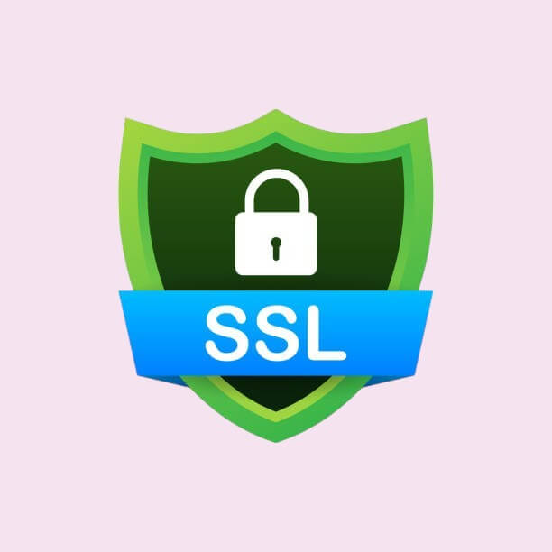 Badge vert avec cadenas et bandeau SSL representant un site web protege par certificat SSL