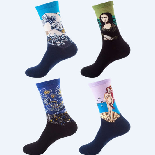 Pack Art 4 paires classiques de chaussettes fantaisie aux motifs inspirés de l’art et de la créativité – Chollala