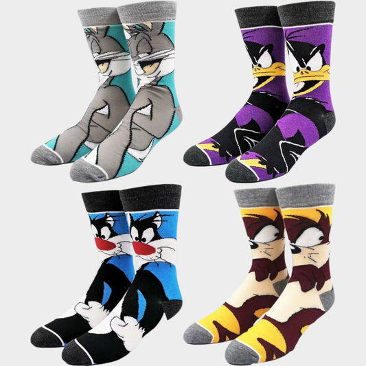Pack Cartoon 4 paires classiques de chaussettes fantaisie aux motifs de personnages animés cultes – Chollala