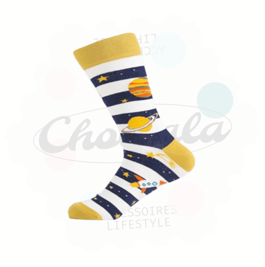 Chaussettes Fantaisie Rayée Planètes 02 - Chollala