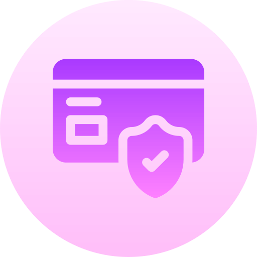 Icône de carte de paiement violette avec un bouclier, symbolisant des transactions sécurisées et la sécurité en ligne.